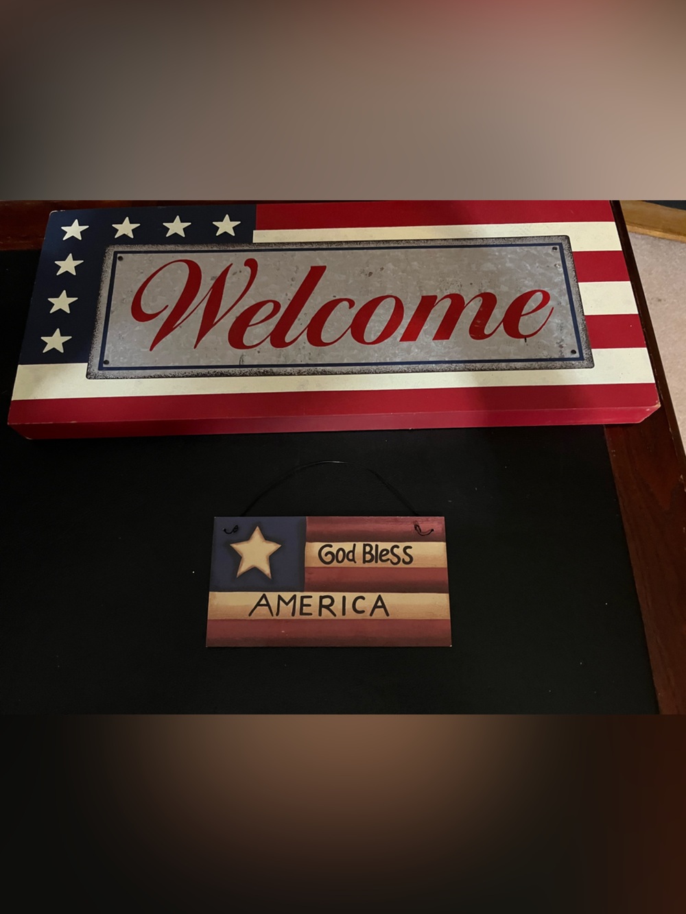 Welcome Wall Plaque - Red, White & Blue Patriotic Sign and Smaller sign